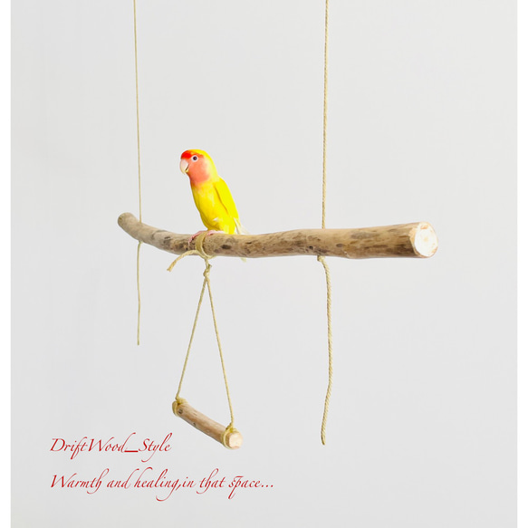 流木インテリア  シンプルな天然流木の小鳥の止まり木 吊り下げタイプ インコ 鳥 ブランコ 自然木 No.16 2枚目の画像