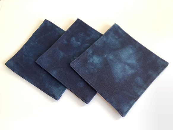 伝統織物のトップブランド夏塩沢の本藍染め「ナツシオンブルー」のコースター　UB20 3枚目の画像