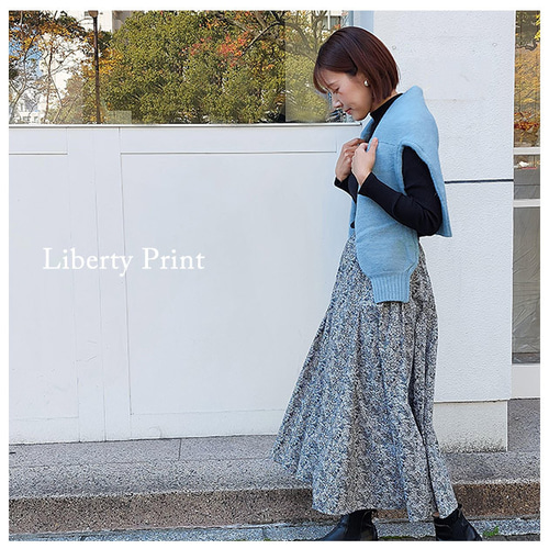 送料無料】リバティプリント《14枚ハギスカート》チャイブ（グレー  