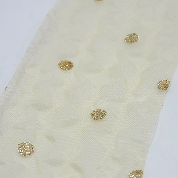 シワ加工シフォンドットリボン（Gold dots /Ivory Beige ）50mm×1ｍ 3枚目の画像