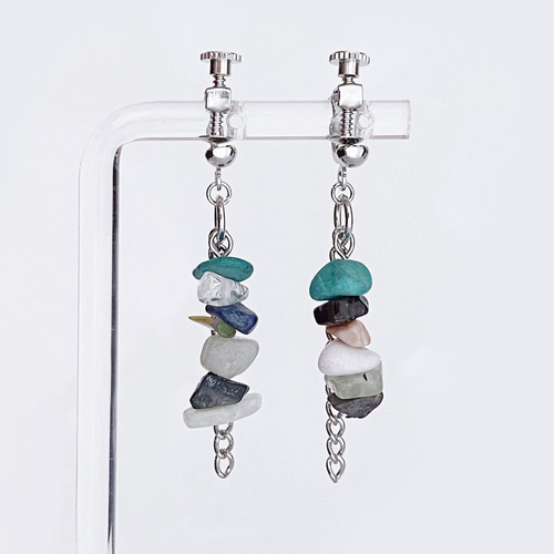 天然石　イヤリング no.239］天然石-overlap- イヤリング・ピアス ／ ネイティブ チェーン