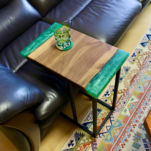 ウッドレジンソファサイドテーブル(ハンターグリーン) サイドテーブル