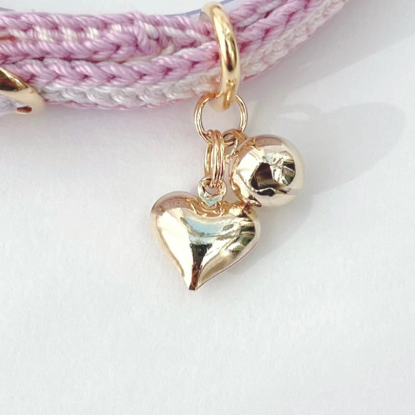 ミックス　ハートチャーム　猫さんにやさしい首輪【かぎ針編み　猫の首輪　猫　首輪　セーフティバックル　アジャスター　軽い】 2枚目の画像