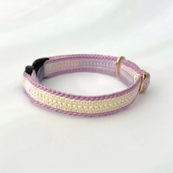 ミックス　ハートチャーム　猫さんにやさしい首輪【かぎ針編み　猫の首輪　猫　首輪　セーフティバックル　アジャスター　軽い】 6枚目の画像