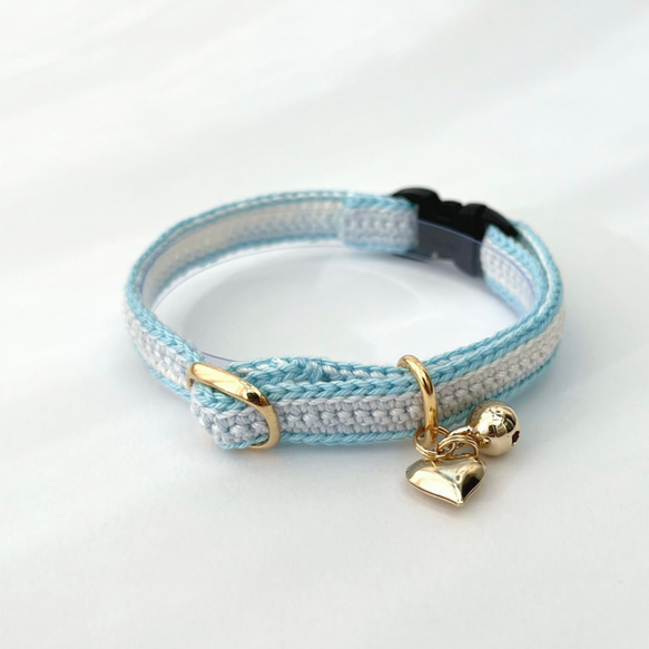 ミックス　ハートチャーム　猫さんにやさしい首輪【かぎ針編み　猫の首輪　猫　首輪　セーフティバックル　アジャスター　軽い】 14枚目の画像