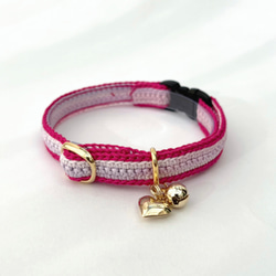 ミックス　ハートチャーム　猫さんにやさしい首輪【かぎ針編み　猫の首輪　猫　首輪　セーフティバックル　アジャスター　軽い】 17枚目の画像