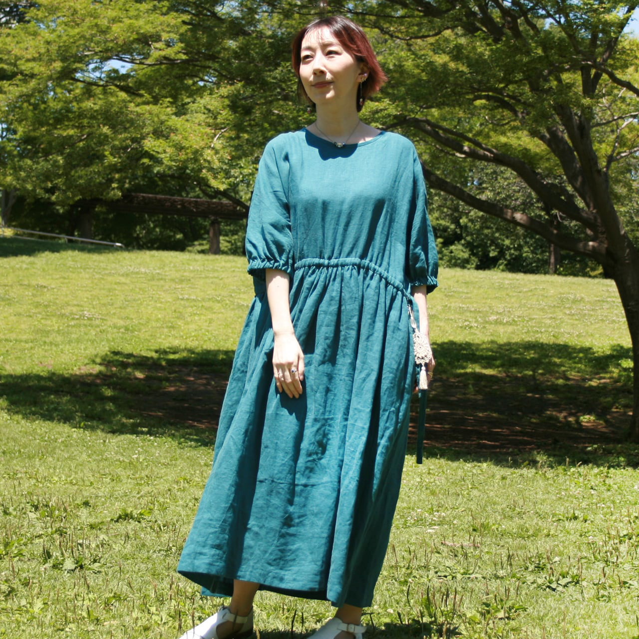 フレンチリネン フンワリドルマンスリーブ ワンピース OP-364