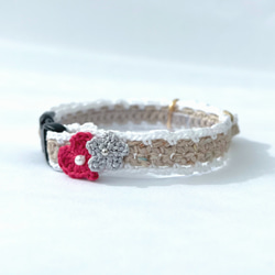 ハート　フリル　猫さんにやさしい首輪【かぎ針編み　猫の首輪　猫　首輪　セーフティバックル　アジャスター　リネン　軽い】 13枚目の画像