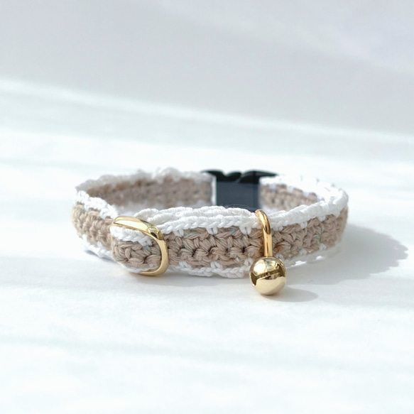 ハート　フリル　猫さんにやさしい首輪【かぎ針編み　猫の首輪　猫　首輪　セーフティバックル　アジャスター　リネン　軽い】 14枚目の画像