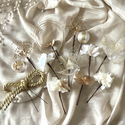 《送料無料》髪飾り ゴールドフラワー×ホワイト 和装 成人式 卒業式 水引 和紐 チュールレース 4枚目の画像