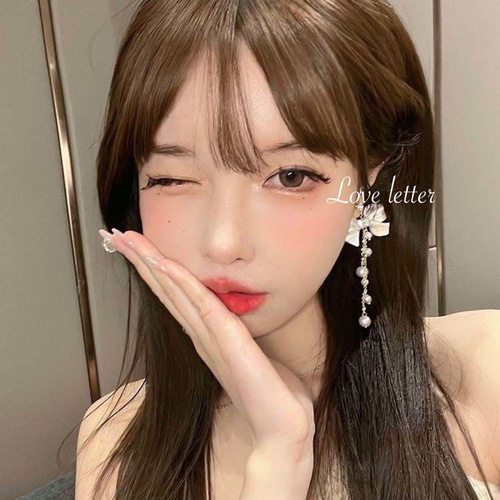 量産型ホワイトリボンパールビジューピアス イヤリング 韓国 地雷 春夏