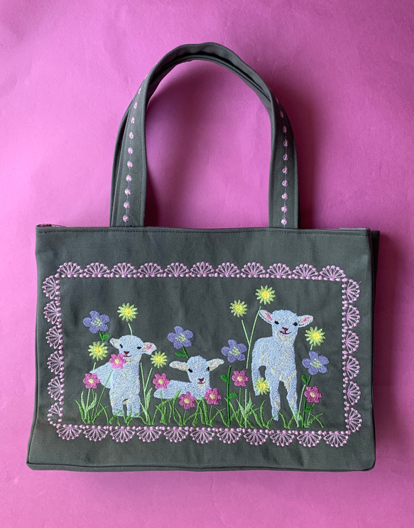 再販 可愛い子山羊刺繍のトートバッグ トートバッグ AZmama 通販