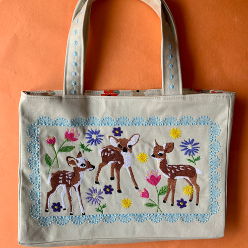 再販 可愛い子鹿刺繍のトートバッグ トートバッグ AZmama 通販