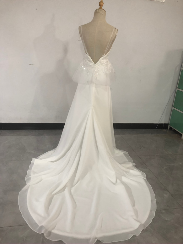高質量！婚紗禮服3D立體蕾絲刺繡吊帶背心儀式 第6張的照片