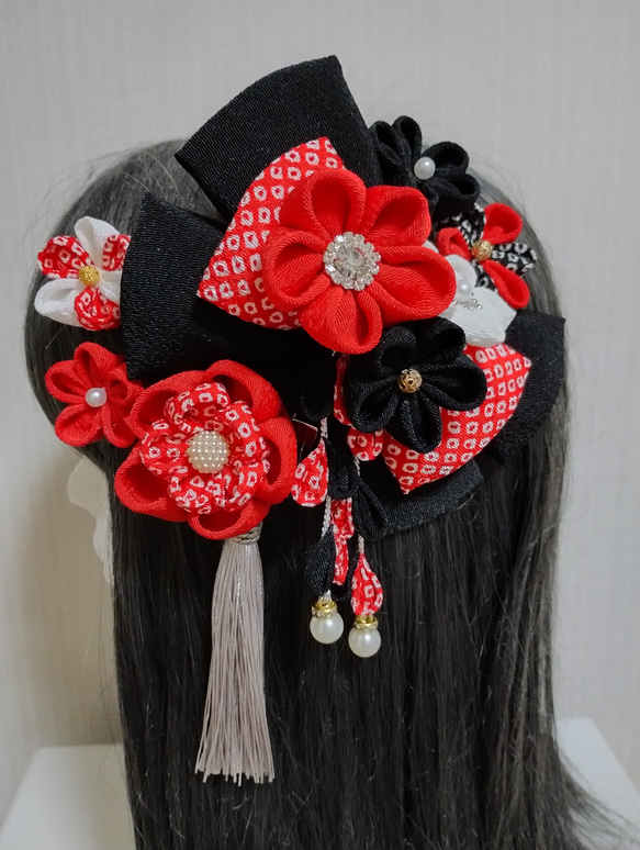 髪飾り 髪飾り黒 髪飾り赤 リボン リボン黒 リボン赤 成人式髪飾り