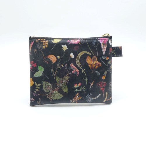 12cmﾌｧｽﾅｰ ラミネートポーチ リバティ生地使用 フローラルイブ 黒地