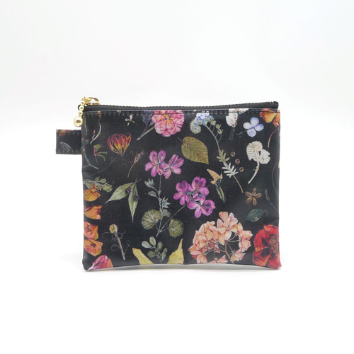 12cmﾌｧｽﾅｰ ラミネートポーチ リバティ生地使用 フローラルイブ 黒地