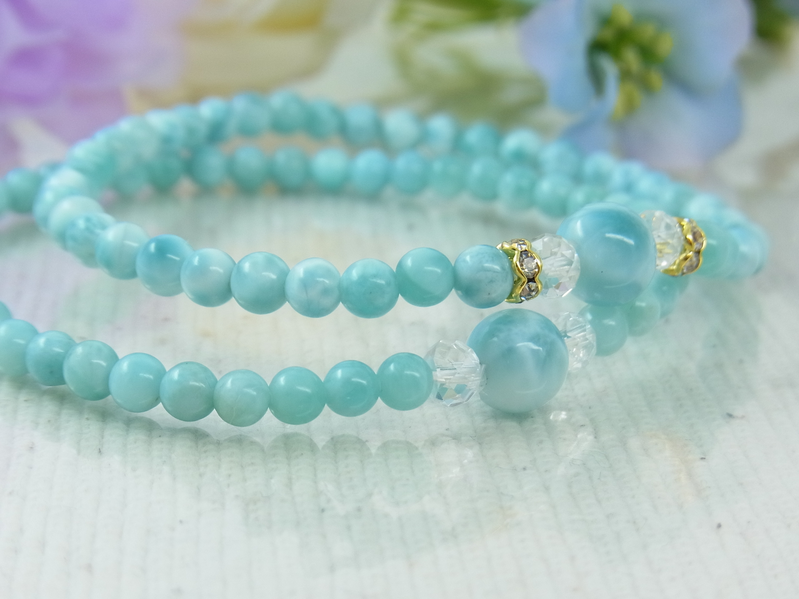 ♡ラリマー＆小粒ラリマー♡華奢で細見♡夏のブルー♡癒し♡軽やか♡フェミニン♡天然石ブレスレット♡パワー・ストーン♡H67