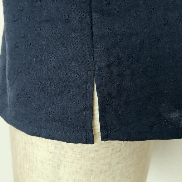 【送料無料】紺刺繍ダブルガーゼフリル袖ブラウス 9枚目の画像