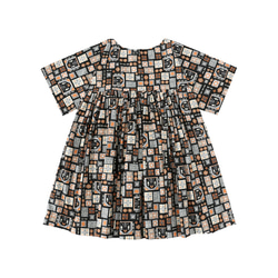幾何学模様のキュートなプリントドレス ルーズハイウエストスカート レトロプリントドレス 20枚目の画像