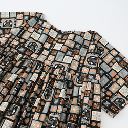 幾何学模様のキュートなプリントドレス ルーズハイウエストスカート レトロプリントドレス 15枚目の画像
