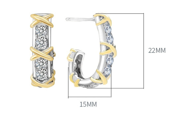 クロス 2カラー 高炭素ダイヤモンド シンプル キラキラ ゴージャス ラグジュアリー ピアス クール ゴールド ホワイト 6枚目の画像
