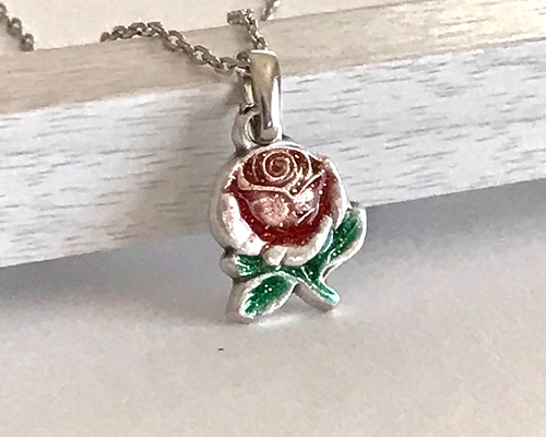 美しい薔薇のイギリスアンティークネックレス 赤＊薔薇の花のメダイネックレス/聖母マリア様 ネックレス