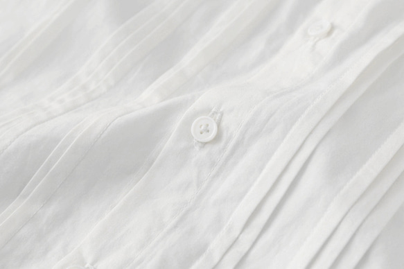 奶油白色 壓褶拉夫領 寬松大碼棉襯衫 M-4XL 第9張的照片