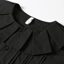 黑色 壓褶拉夫領 寬松大碼棉襯衫 M-4XL 第13張的照片