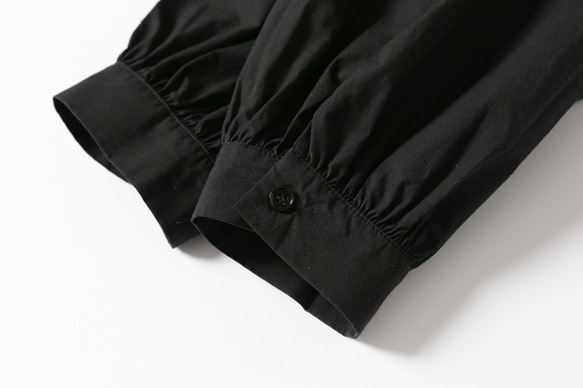 黑色 壓褶拉夫領 寬松大碼棉襯衫 M-4XL 第14張的照片