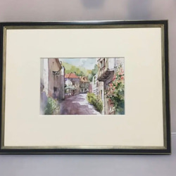 120）原画 南フランスの街並み 水彩画 風景画 絵画 マグリット