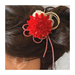 王道　紅白　赤ピンポンマム　髪飾り　ヘアアクセサリー　成人式　卒業式　着物　浴衣　アーティフィシャルフラワー　　七五三 5枚目の画像