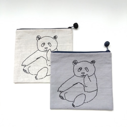 パンダの手刺繍フラットポーチ　キナリ 3枚目の画像