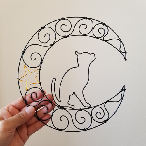 猫の日2025》 ワイヤーアート 壁飾り 【月見る ねこ 猫の日2025》 ワイヤーアート 壁飾り 【月見る ねこ