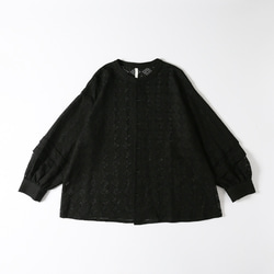 黑色 日系提花蕾絲襯衫 復古款寬松 圍領上衣 蕾絲衫 M-4XL 第18張的照片