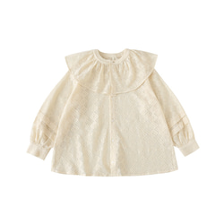 米白色 日系提花蕾絲襯衫 復古款寬松 圍領上衣 蕾絲衫 L-4XL 第12張的照片