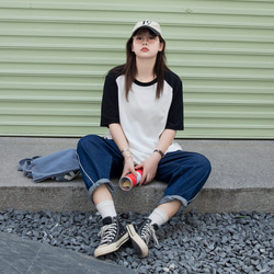 黑白拼色 韓風寬鬆顯瘦T恤 純棉雙面針織 S-3XL大尺碼可選 第4張的照片