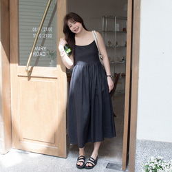 黑色 棉麻 亞麻 洋裝 吊帶裙 經典基礎款A字亞麻長裙 第7張的照片