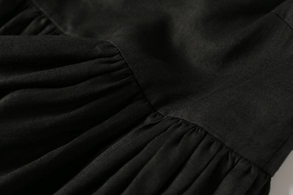 ブラックコットンリネンドレスサスペンダースカートクラシックベーシックAラインリネンドレス 17枚目の画像
