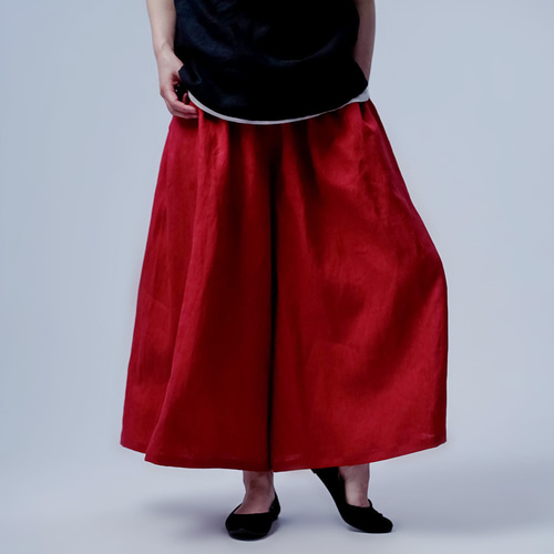 wafu 高密度リネン赤 キュロット ゴムウエスト wafu 高密度リネン赤 キュロット ゴムウエスト キュロット