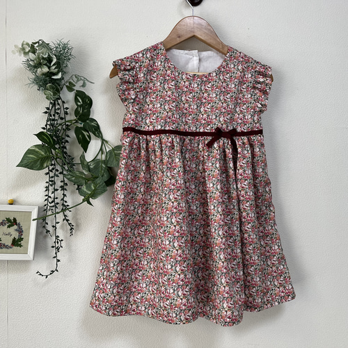 リバティプリントの花柄リボンワンピース 子供服 れもんまま 通販 