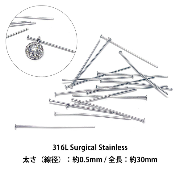 ess96 [約6g（約100個）] 約0.5 x 30mm T型針，醫用不鏽鋼，金屬配件 第1張的照片