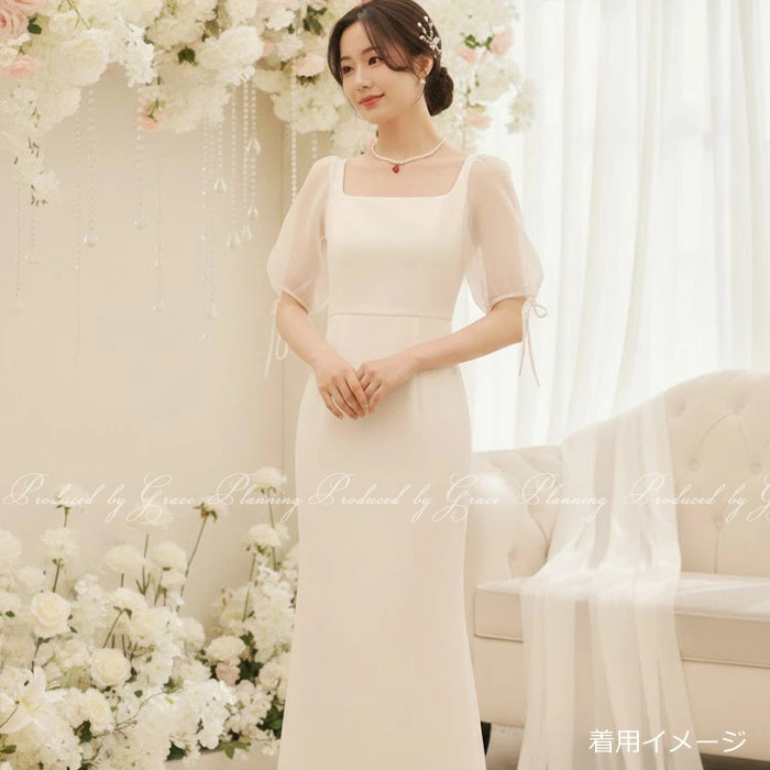 ウエディングドレス 半袖 マーメイド 背中ファスナー 結婚式 前撮り 二次会 フォトウェディング gcd_80014