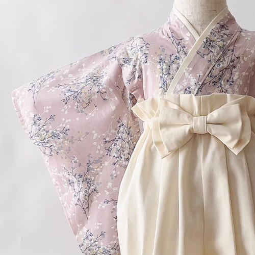 ベビー袴 かすみ草ピンク×アイボリー 70/80 ベビー服 KANA KANA