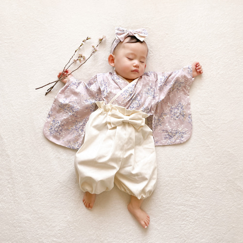 【専用】ハンドメイド　ベビー袴　キッズ袴　かすみ草ピンク×アイボリー　110 ベビー袴 かすみ草ピンク×アイボリー 70/80 ベビー服 KANA KANA