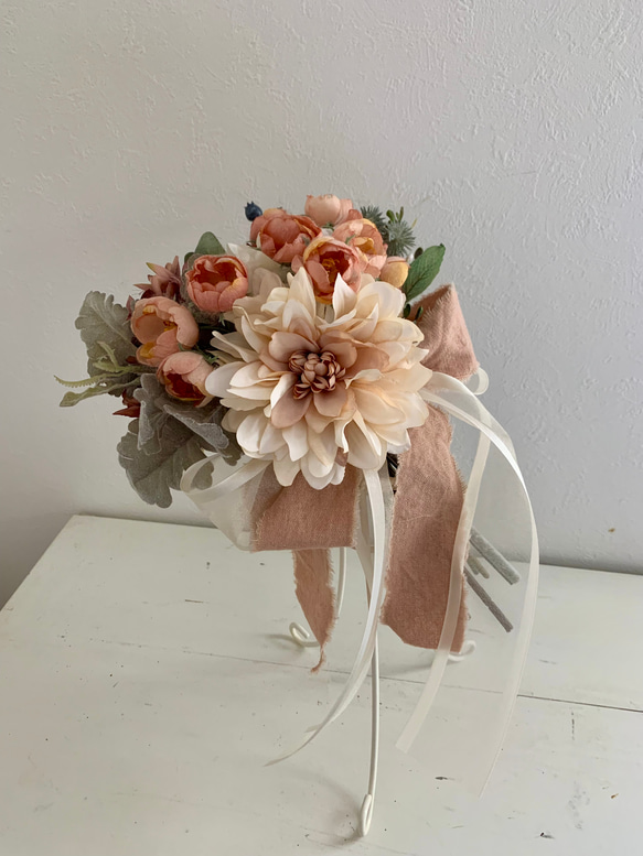ウエディングブーケ　ブートニア　SET  クラッチブーケ　造花　モーブピンク アンティーク 3枚目の画像