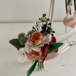 ウエディングブーケ　ブートニア　SET  クラッチブーケ　造花　モーブピンク アンティーク 7枚目の画像