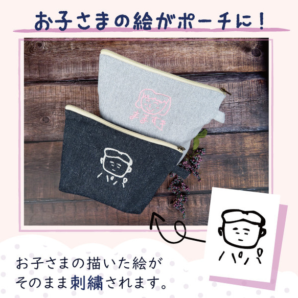 ポーチ プレゼント 子供の絵 子どもの絵 孫 似顔絵 刺繍 誕生日 記念日 gp-pouch02 2枚目の画像