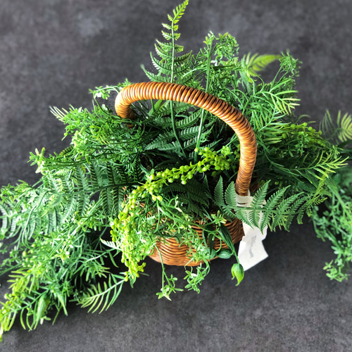 リラックス効果】グリーンバスケット フェイクグリーン 観葉植物 多肉