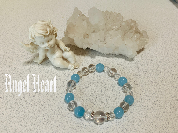 Angel Heart アクアマリン(着色)&水晶のブレス　天然石 1枚目の画像